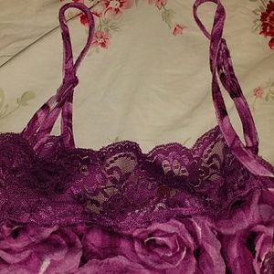 Purple Roses Crinkle & Lace Trim Tank